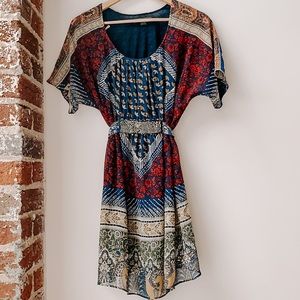 Forever 21 Printed Waist Wrap Dress Bead Detailing